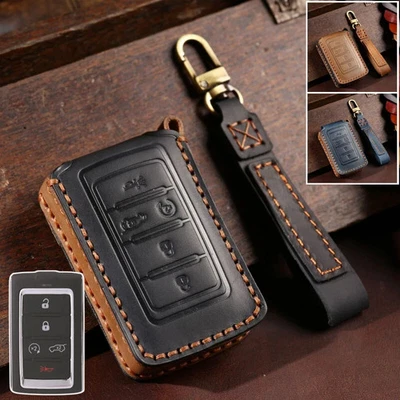 5 Button Genuine Leather Car Key Fob Case Cover For Jeep Grand Wagoneer Cherokee - Image 1 of 4