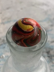 Antique Red Multicolor Swirl Painted Clay Marble Small Shooter 3/4” - Picture 1 of 4