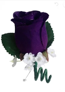 Auburgine Eggplant Dark Purple Rose Grooms Mens Wedding Boutonniere Flowers - Picture 1 of 1