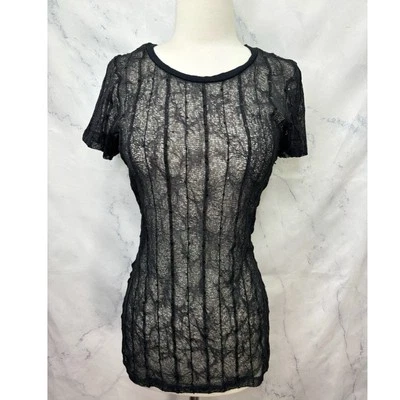 BKE Womens Shirt Blouse Tunic sz M Black Lace Sheer Sequin Club Whimsigoth mesh - Image 1 of 4