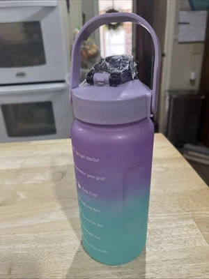 Portable Motivational Water Bottle W/ Time Marker & Lanyard/Green/Purple1250ml - Image 1 of 4