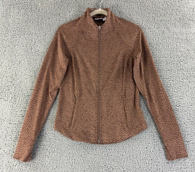 Chaqueta Athleta Salutation Mujer Pequeña Marrón Estampado Animal Cremallera Completa Manga Larga Foto 1 de 4