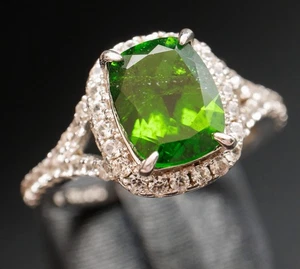 Size 8.75 Cushion Chrome Diopside White Zircon Halo Sterling Silver Ring - Picture 1 of 9