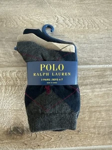 Polo Ralph Lauren BOYS Super Soft Crew Dress Socks Size 4-7 (3 Pairs) - Picture 1 of 2