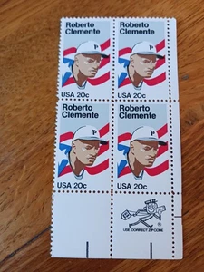 Scott # 2097 Roberto Clemente (Pittsburgh) 20¢ Zip Block of 4 Stamps - MNH - Picture 1 of 1