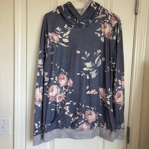 Sudadera con capucha floral azul y rosa ligera para mujer con bolsillo - talla L - Imagen 1 de 6