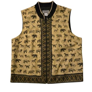 VTG Stonebridge Safari Linen Rayon Vest L Animals Jungle Summer Festival 90's - Picture 1 of 8