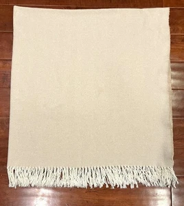 Lands Piumino Beige Spina di Pesce Coperta Lancio Frange Misto Cotone Italia - Foto 1 di 4