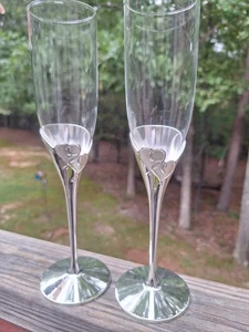 Lenox True Love 2 Piece Set Silver Toasting Champagne Flutes Wedding Glasses - Picture 1 of 10