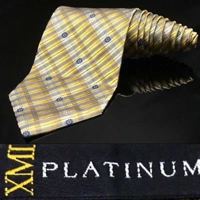 XMI Platinum 57" Mans Tie Patterned Silk Gold Black Gray Stripe Very Nice - Image 1 of 4