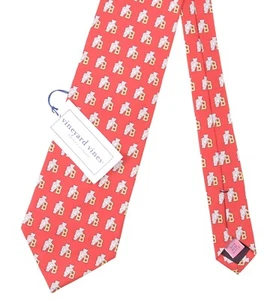 Cravatta in seta stampata rossa nuova con etichetta Vineyard Vines The Brunswhick School NUOVA - Foto 1 di 5