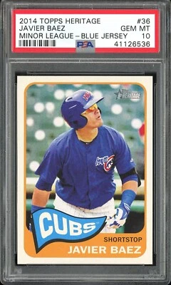 JAVIER BAEZ PSA 10 RC 2014 TOPPS HERITAGE MINOR LEAGUE #36 BLUE JERSEY - Image 1 of 2