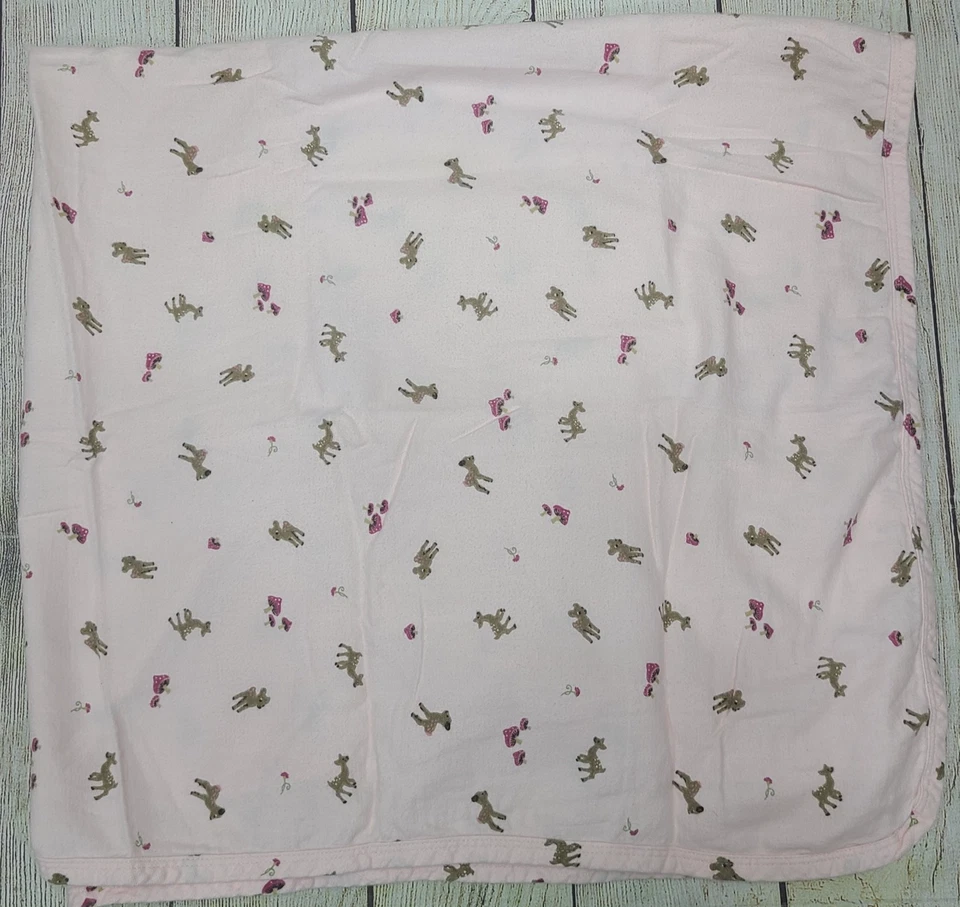 Old Navy Pink Deer Mushroom Flannel Baby Blanket Security Swaddle 40" x 40" 2007 - Image 1 of 4