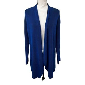 Chaus blue and black ribbed open front cardigan Size M - Picture 1 of 6