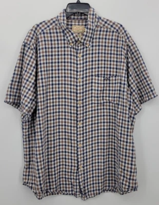 Camisa de Yate Logan and Sons Para Hombres 3XL Azul Marrón Lino a Cuadros Manga Corta Foto 1 de 4