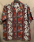 RJC Hawaiian Shirt Red White Hibiscus Surf Boards Woodie Large Vtg