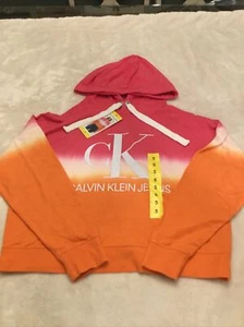 womens Calvin klein size S hoodie pull over nwt pink orange white free ship - Picture 1 of 3