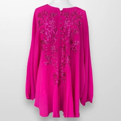 Roaman's Womans Size 42W Blouse Top Shirt Pink Flowy Sequin Long Sleeve Fuchsia - Image 1 of 4