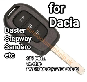 for Dacia Duster Sandero Sternway Symbol Logan Lodly Remote Key Fob 433MHz 4A - Picture 1 of 1