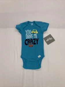 “You Drive Me Crazy” short sleeve one piece size 0-3 Months Blue NWT - Picture 1 of 12