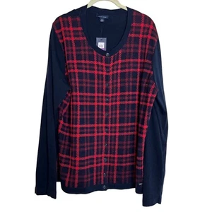 Tommy Hilfiger Womens Marilyn Plaid Cardigan Sweater Size XXL 100% Cotton New - Picture 1 of 7