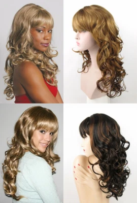 WOMENS LONG WAVY CURLY HAIR LAYERED WIG W/ BANGS SHOWGIRL VICTORIAN ERA CARLOTTA - Image 1 of 4