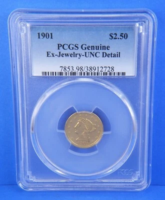 1901 Liberty Head $2.50 Quarter Dollar PCGS Certified Gold Coin UNC Detail  - Image 1 of 2