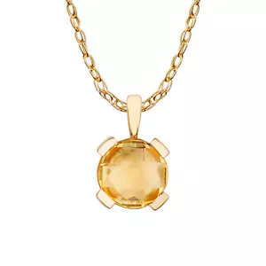 Collar colgante redondo de citrino genuino oro amarillo de 10 K - Imagen 1 de 5
