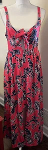 ASOS Tie Front 100% Cotton Maxi Beach Dress Pink Blue Floral Front Slit Buttons - Picture 1 of 4