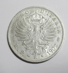 VITTORIO EMANUELE III 2 LIRE AQUILA SABAUDA 1902 SIGILLATA SPL - Picture 1 of 3