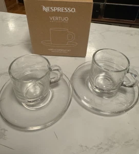 Nespresso Vertuo Espresso Set - Two Espresso Cups, Saucers MISSING SPOONS - Picture 1 of 6