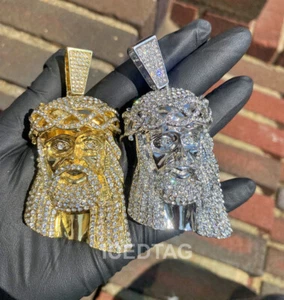 HIP HOP HELADO BLING OUT LUJO ELEGANTE CABEZA DE JESÚS COLGANTE DIAMANTE SIMULADO - Imagen 1 de 7