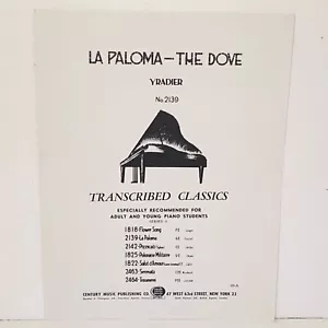 Antique 1922 La Paloma The Dove Piano Sheet Music by CH De Yradier - Picture 1 of 12