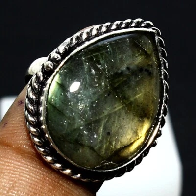 Labradorite Natural Gemstone Solid 925 Silver Handmade Ring Jewelry Size 7 - Image 1 of 4