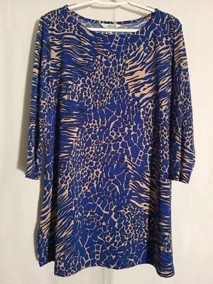 Túnica de punto largo manga 3/4 estampado animal azul tostado Travel Smith-GRANDE Foto 1 de 4