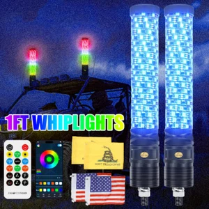 2PC 1FT Spiral LED Fat Whip Lights Antenna RGB Chasing For Can-am X3 RZR UTV ATV - Picture 1 of 15