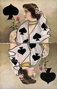 Regina Di Picche Carte da Gioco Cartolina - Picture 1 of 2