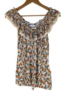 Floral Frill Bardot, New Look Off The Shoulder Multicoloured Top, Size 10