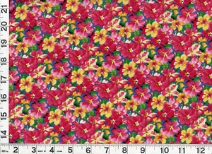 Fiori rossi gialli rosa su tessuto trapuntato blu scuro da cortile #920 - Foto 1 di 1