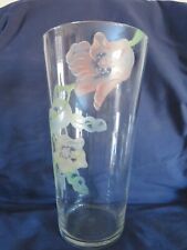 VINTAGE LARGE VASE ETCHED and HAND PAINTED FLORAL DESIGN 12" Tall