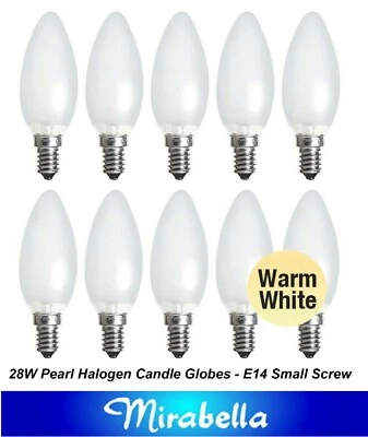 10 x 28W Pearl E14 Candle Shaped Light Globes Bulbs Lamp Small Screw SES Halogen - Image 1 of 3