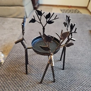 Rustic Yankee Candle Reindeer Jar Candle Holder Metal Christmas 8x7" Plus Candle - Picture 1 of 12