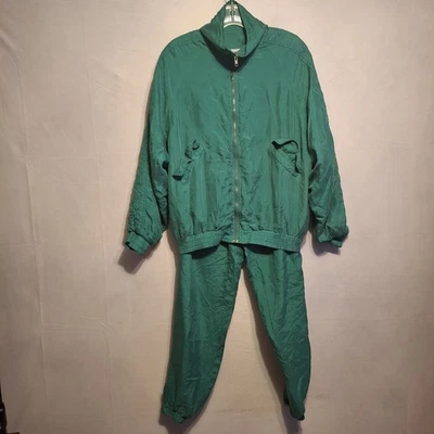 Traje de seda vintage anos 80 anos 90 By Moments tamanho pequeno verde - Imagem 1 de 4