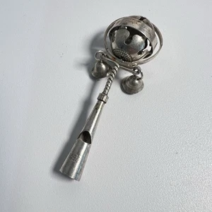 Vintage Sterling Silber Säugling Baby Rassel Pfeife Spielzeug "T.97" Glocken - Bild 1 von 8