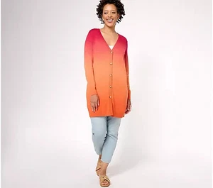 Susan Graver Regular Ombre Dip Dye Duster Cardigan-Sangria-XXS-NEW-A607232 - Picture 1 of 2