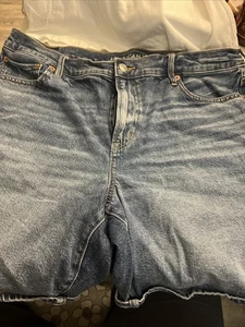 American Eagle pantaloncino donna 12 blu a righe vita alta perfetto bermuda denim - Foto 1 di 9
