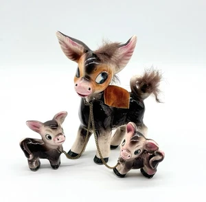 Vintage Donkey with Foals Ceramic Figurines - Picture 1 of 6