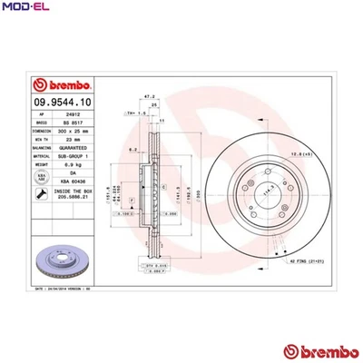2x BRAKE DISC 09.9544.11 FOR HONDA CIVIC/VII/Hatchback K20A2 2.0L 4cyl - Image 1 of 4