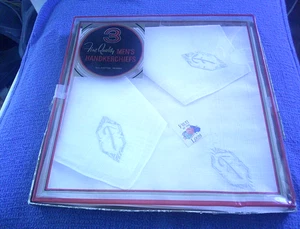 3 Vintage New In Box Mens Handkerchiefs Fruit of the Loom Fine Quality White - Picture 1 of 4