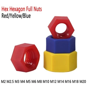 M2 M2.5 M3 M4 M5 M6-M20 Nylon Hex Hexagon Full Nuts Plastic Nut Red/Yellow/Blue - Picture 1 of 11